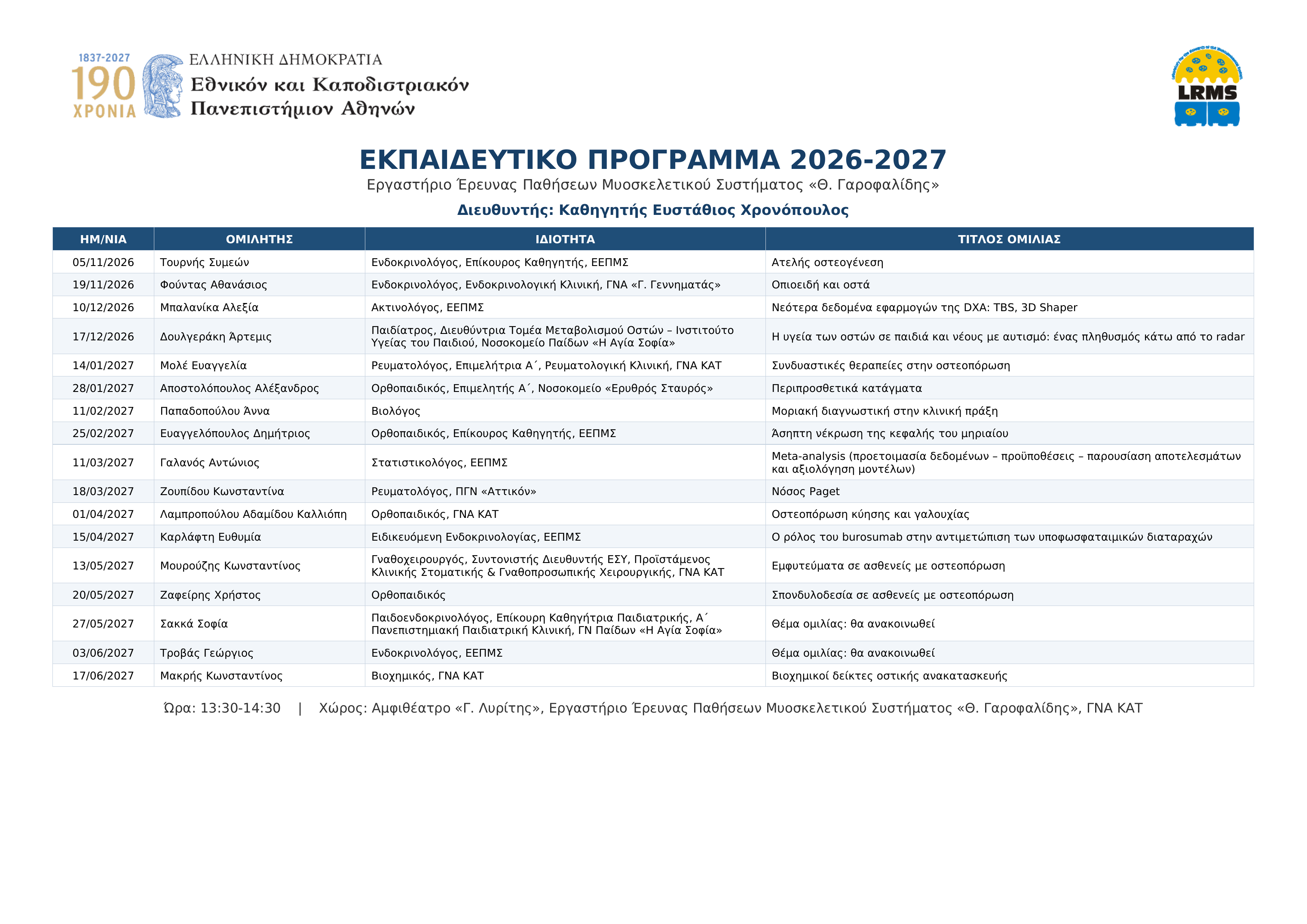 Εκπαιδευτικό Πρόγραμμα ΕΕΠΜΣ «Θ. Γαροφαλίδης» 2026–2027
